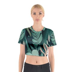 Green Nature Bohemian Painting Leaves Foliage Cotton Crop Top from ArtsNow.com