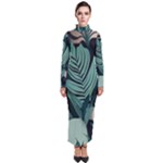 Green Nature Bohemian Painting Leaves Foliage Turtleneck Maxi Dress