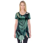 Green Nature Bohemian Painting Leaves Foliage Short Sleeve Tunic 