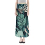 Green Nature Bohemian Painting Leaves Foliage Full Length Maxi Skirt