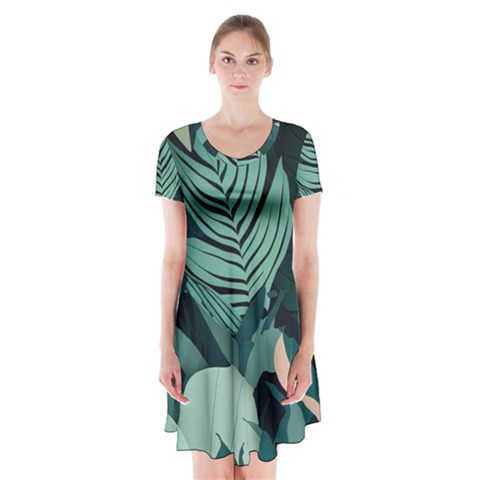 Green Nature Bohemian Painting Leaves Foliage Short Sleeve V