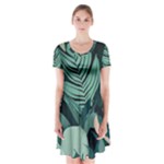 Green Nature Bohemian Painting Leaves Foliage Short Sleeve V-neck Flare Dress