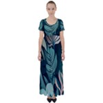 Green Nature Bohemian Painting Leaves Foliage High Waist Short Sleeve Maxi Dress