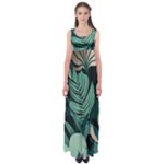 Green Nature Bohemian Painting Leaves Foliage Empire Waist Maxi Dress