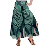 Green Nature Bohemian Painting Leaves Foliage Satin Palazzo Pants