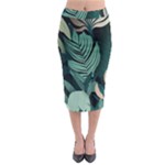 Green Nature Bohemian Painting Leaves Foliage Midi Pencil Skirt