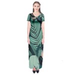 Green Nature Bohemian Painting Leaves Foliage Short Sleeve Maxi Dress