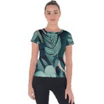 Green Nature Bohemian Painting Leaves Foliage Short Sleeve Sports Top 