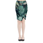 Green Nature Bohemian Painting Leaves Foliage Midi Wrap Pencil Skirt