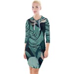 Green Nature Bohemian Painting Leaves Foliage Quarter Sleeve Hood Bodycon Dress