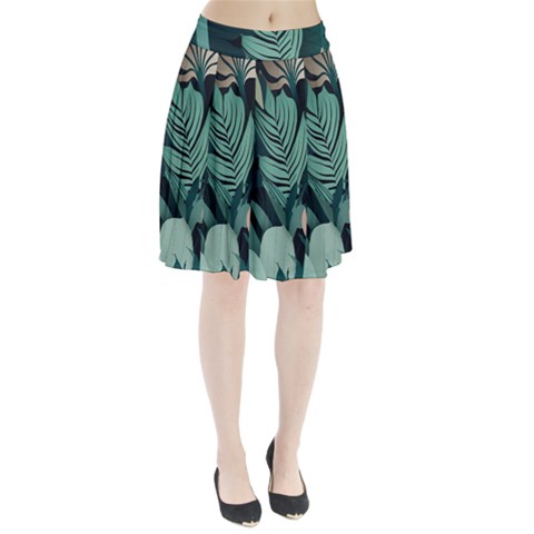 Green Nature Bohemian Painting Leaves Foliage Pleated Skirt from ArtsNow.com