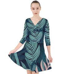 Quarter Sleeve Front Wrap Dress 