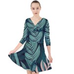 Green Nature Bohemian Painting Leaves Foliage Quarter Sleeve Front Wrap Dress