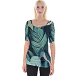 Green Nature Bohemian Painting Leaves Foliage Wide Neckline Tee