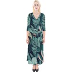 Green Nature Bohemian Painting Leaves Foliage Quarter Sleeve Wrap Maxi Dress