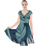 Green Nature Bohemian Painting Leaves Foliage Cap Sleeve Front Wrap Midi Dress