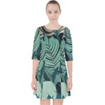 Green Nature Bohemian Painting Leaves Foliage Quarter Sleeve Pocket Dress