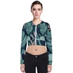 Green Nature Bohemian Painting Leaves Foliage Long Sleeve Zip Up Bomber Jacket