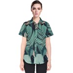 Green Nature Bohemian Painting Leaves Foliage Women s Short Sleeve Shirt