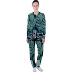 Green Nature Bohemian Painting Leaves Foliage Casual Jacket and Pants Set