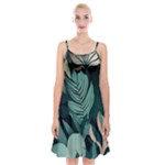 Green Nature Bohemian Painting Leaves Foliage Spaghetti Strap Velvet Dress