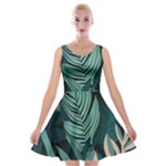 Green Nature Bohemian Painting Leaves Foliage Velvet Skater Dress