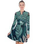 Green Nature Bohemian Painting Leaves Foliage Long Sleeve Panel Dress