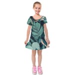 Green Nature Bohemian Painting Leaves Foliage Kids  Short Sleeve Velvet Dress