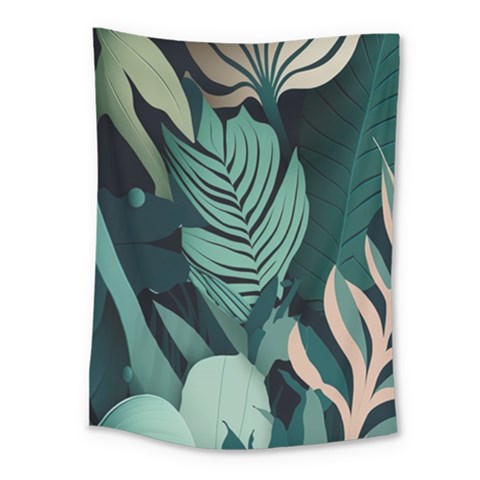Green Nature Bohemian Painting Leaves Foliage Medium Tapestry from ArtsNow.com