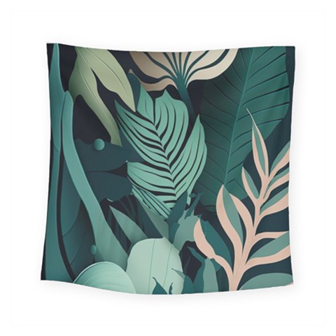Green Nature Bohemian Painting Leaves Foliage Square Tapestry (Small) from ArtsNow.com