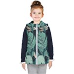 Green Nature Bohemian Painting Leaves Foliage Kids  Hooded Puffer Vest