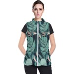 Green Nature Bohemian Painting Leaves Foliage Women s Puffer Vest