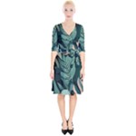 Green Nature Bohemian Painting Leaves Foliage Wrap Up Cocktail Dress