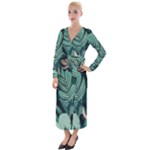 Green Nature Bohemian Painting Leaves Foliage Velvet Maxi Wrap Dress