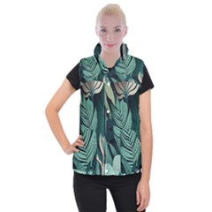 Green Nature Bohemian Painting Leaves Foliage Women s Button Up Vest from ArtsNow.com