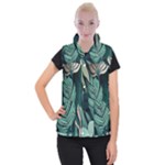 Green Nature Bohemian Painting Leaves Foliage Women s Button Up Vest