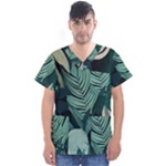 Green Nature Bohemian Painting Leaves Foliage Men s V-Neck Scrub Top