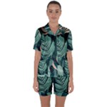 Green Nature Bohemian Painting Leaves Foliage Satin Short Sleeve Pajamas Set