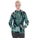 Green Nature Bohemian Painting Leaves Foliage Women s Hooded Pullover