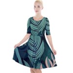 Green Nature Bohemian Painting Leaves Foliage Quarter Sleeve A-Line Dress