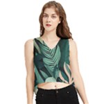 Green Nature Bohemian Painting Leaves Foliage V-Neck Cropped Tank Top