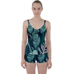 Green Nature Bohemian Painting Leaves Foliage Tie Front Two Piece Tankini