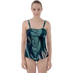 Green Nature Bohemian Painting Leaves Foliage Twist Front Tankini Set