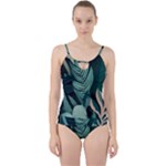 Green Nature Bohemian Painting Leaves Foliage Cut Out Top Tankini Set