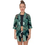 Green Nature Bohemian Painting Leaves Foliage Open Front Chiffon Kimono