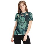 Green Nature Bohemian Painting Leaves Foliage Women s Short Sleeve Rash Guard