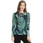 Green Nature Bohemian Painting Leaves Foliage Women s Long Sleeve Rash Guard