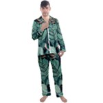 Green Nature Bohemian Painting Leaves Foliage Men s Long Sleeve Satin Pajamas Set