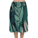 Green Nature Bohemian Painting Leaves Foliage Velvet Flared Midi Skirt