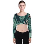 Green Nature Bohemian Painting Leaves Foliage Velvet Long Sleeve Crop Top